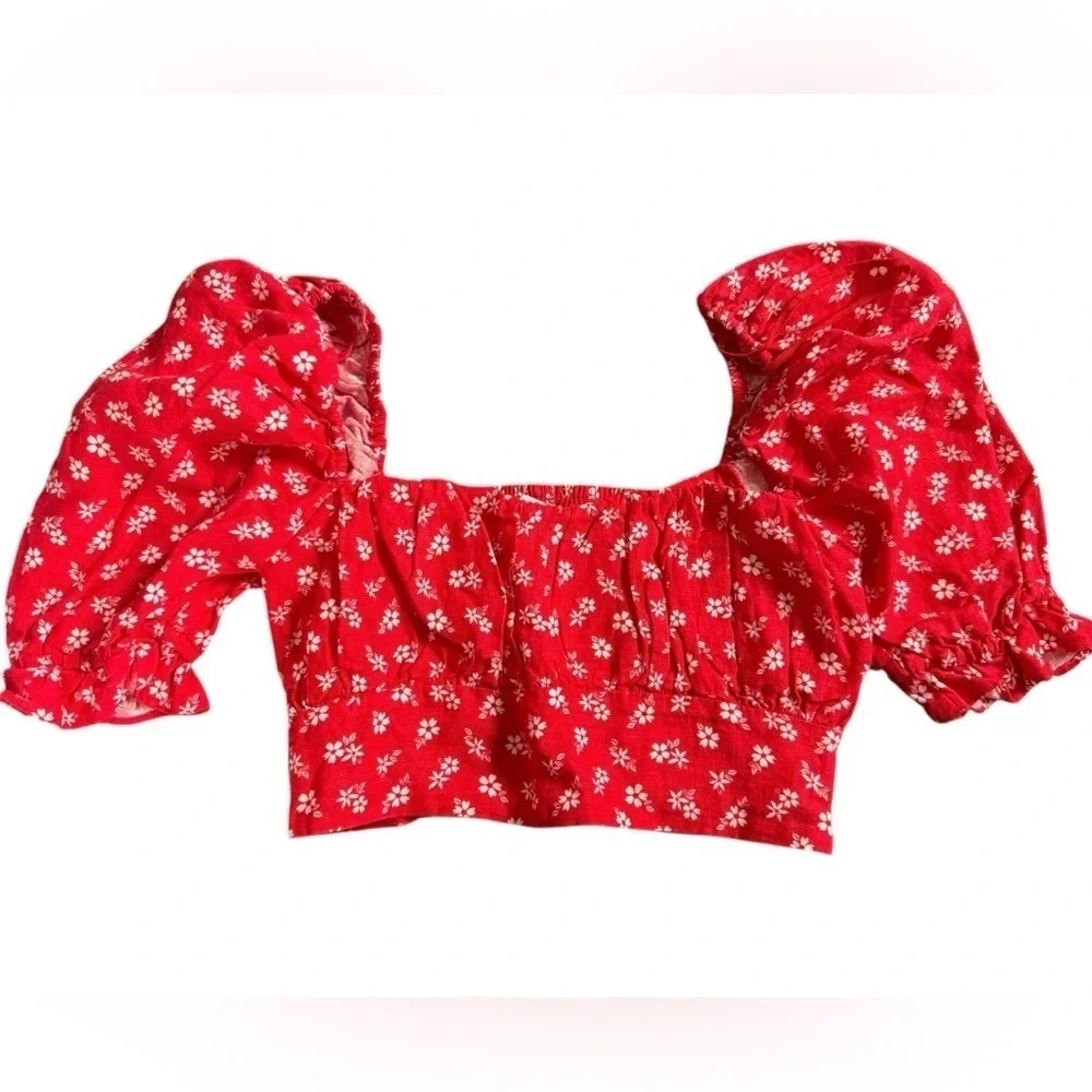 & other stories Anthropologie smocked crop top puff sleeves excellent condition